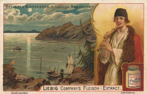 Picture series Famous inland lake with locals, Lake Ladoga in Russia, Liebig picture, digitally