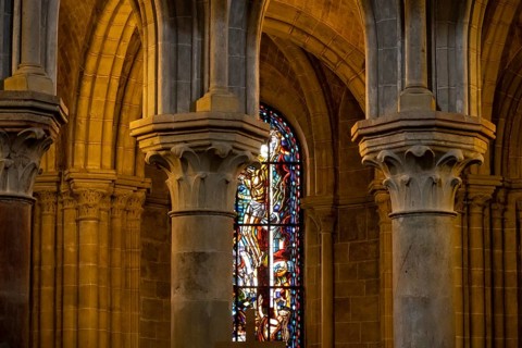 Columns of Notre-Dame Cathedral, former episcopal church of the diocese of Lausanne, today the main