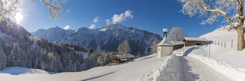 Winter landscape, Gerstruben, a former mountain farming village in the Dietersbach valley near