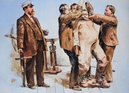 Dressing of a diver in 1885, England, Historic, digitally restored reproduction of a 19th century