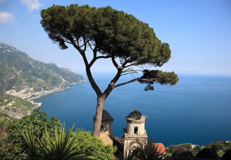 View from Villa Rufolo of the Gulf of Salerno and the towers of the Church of Chiese dell