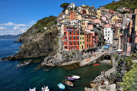 Fishing village of Riomaggiore, village view, Cinque Terre, province of La Spezia, Liguria, Italy,