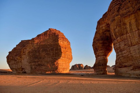 Elephant Rock or Elephant Rock in First Daylight, AlUla, Medina Province, Saudi Arabia, Arabian