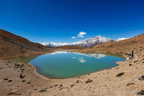 Dhankar Lake in Spiti Valley in Himalayas, Himachal Pradesh, India, Asia