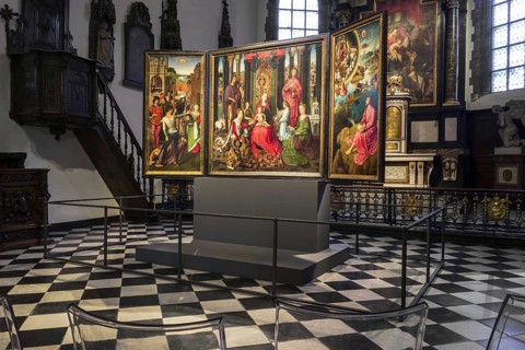 Triptych St John Altarpiece by Hans Memling in apse of the Sint-Janshospitaal, St John's Hospital