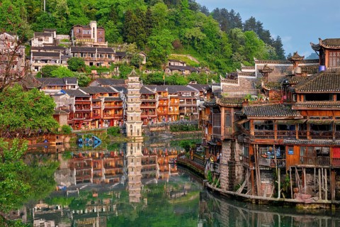 Chinese tourist attraction destination, Feng Huang Ancient Town (Phoenix Ancient Town) on Tuo Jiang