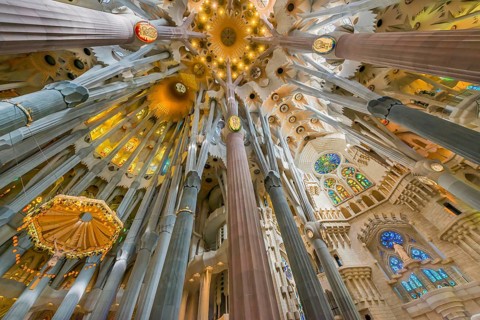 Interior of the Familia Sagrada, religion, Christianity, by the architect Antonio Gaudi in