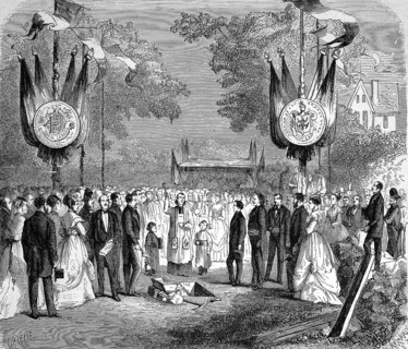 Laying of the foundation stone for the typographical villa founded in Livry-Gargan, 1869, France,
