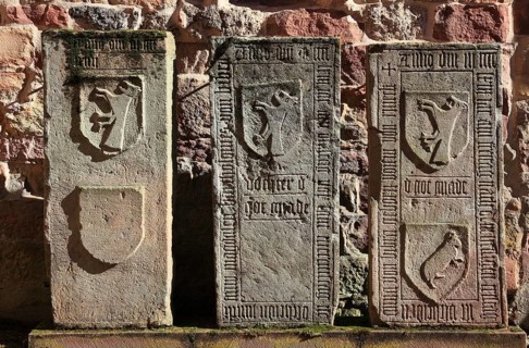 Gravestones in the Bibras Chapel in the ruins of St. Mary's Monastery Church, Veßra Monastery,