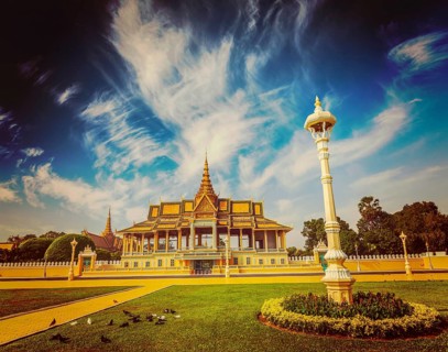 Vintage retro effect filtered hipster style image of Royal Palace complex, Phnom Penh, Cambodia,