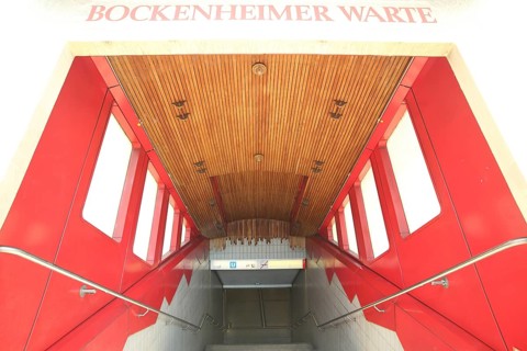 Entrance stairs to Bockenheimer Warte underground station, Bockenheim, Main, Frankfurt, Hesse,