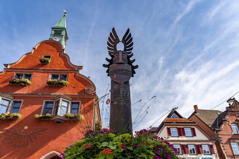 Fountain in front of the old town hall in Lahr/Black Forest, Baden-Württemberg, Germany, Europe
