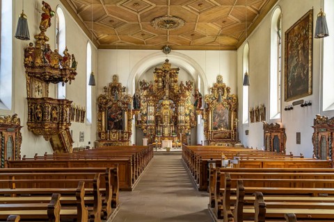 Interior of the pilgrimage church Maria in der Tanne, Triberg in the Black Forest, Black Forest,