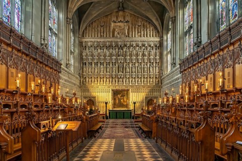 Interior of the chapel of Magdalen College in Oxford, Oxfordshire, England, Great Britain