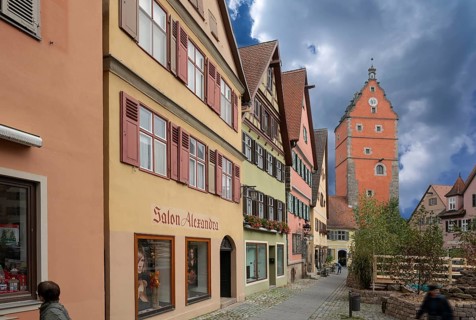 Historic residential and commercial buildings, behind the Wörnitz Gate, Altrathausplatz,