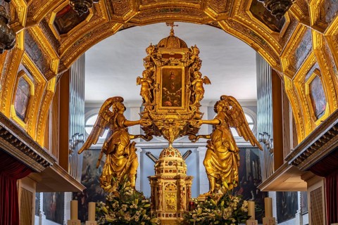 Main altar in the interior of the Cathedral of St Domnius in Split, Croatia, Europe