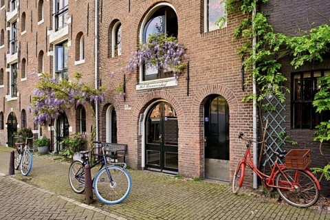 Bicycles in front of the Brouwershof, Amsterdam, Province of North Holland, Netherlands