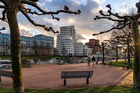 Gehry Buildings - New Customs Yard at the Media Harbour in Düsseldorf, North Rhine-Westphalia,