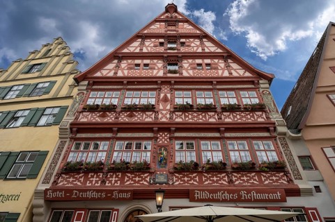 Historic half-timbered house, German house, built 15th century, façade late Renaissance 1593 and