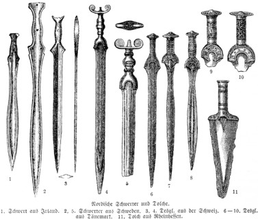 Decorated Nordic swords from Ireland, Sweden, Denmark and Switzerland and dagger from Rhine-Hesse
