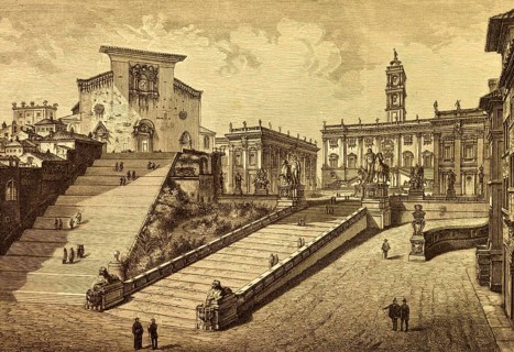 Modern west side of the Capitol, Mons Capitolinus or Capitoline Hill, 19th century illustration,