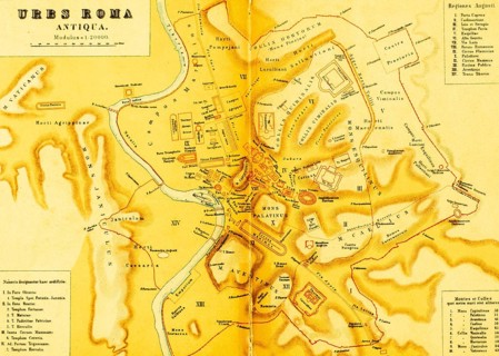 Urbs Roma Antiqua on the Tiber with scale, Colosseum, seven hills of the city, Circus Maximus,