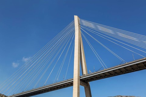 Low angle view and close-up of Franjo Tudman bridge carrying the D8 road in Dubrovnik, Croatia,