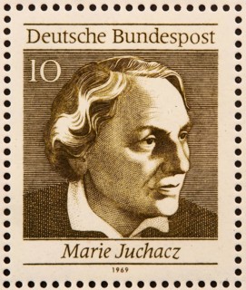 Marie Juchacz (1879-1956) a German social reformer and politician. Portrait on a German stamp