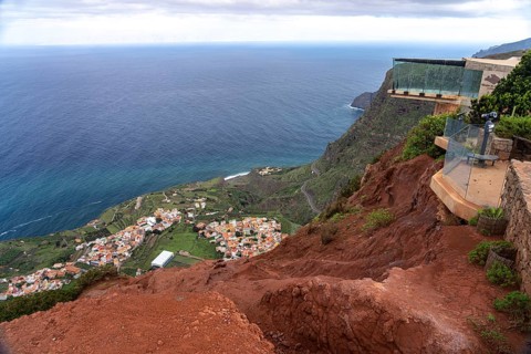 The Mirador de Abrante viewing platform with views of Agulo, La Gomera, Canary Islands, Spain,