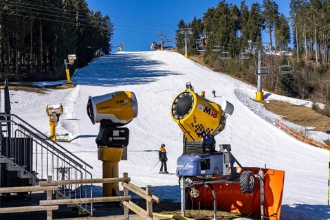 Winter sports area in the Sauerland, Winterberg ski lift carousel, artificial snow slopes,