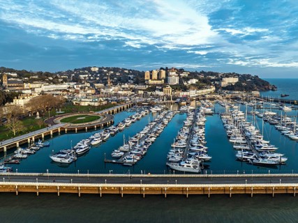 Torquay Marina and Harbour from a drone, English Riviera, Torbay, Devon, England, United Kingdom,