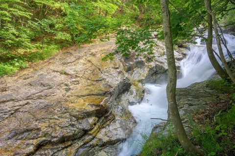 Beautiful stone structures at the Gesso della Barra torrent, Entracque, province of Cuneo, Italy,