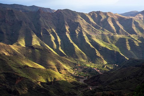 Mountain landscape. View from the Mirador Degollada de Peraza to the north into the Barranco de Las