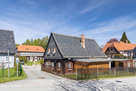 Half-timbered houses in Neugersdorf, Oberlausitzer Bergland, Saxony, Germany, Europe