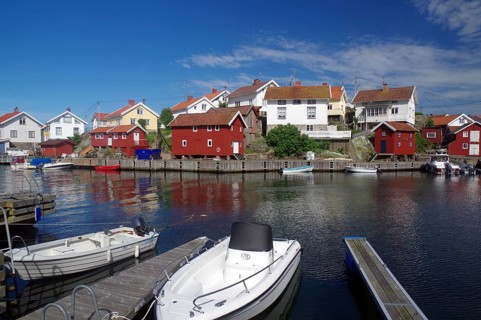 The small harbour of the archipelago island Gullhomen and small fishermen and leisure boats,