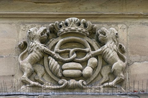 Relief of an old baker's sign on a former mill, Egloffstein, Upper Franconia, Bavaria, Germany,