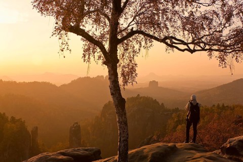 View from the Carola rock into the Schrammstein area in the back of Saxon Switzerland