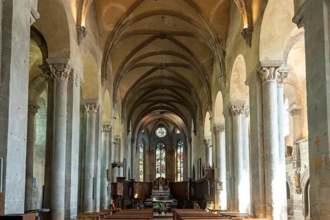 Mozac. Inside the abbey church of Saint-Pierre. Puy de Dome department. Auvergne-Rhone-Alpes.