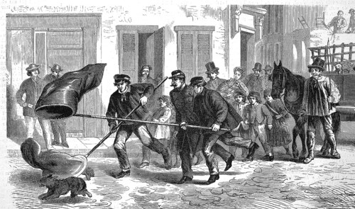 Dog Catcher in the Streets of Brussels, 1869, Belgium, Historic, digitally restored reproduction of