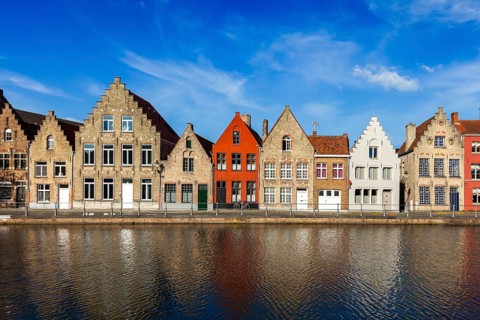 Typical European wallpaper, Europe cityscape view canal and medieval houses. Bruges (Brugge),
