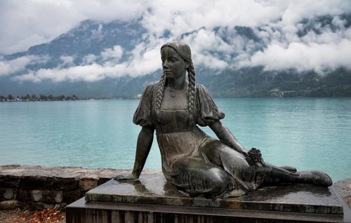 Figure, monument in memory of the poet Albert Streich, 1897-1960, lakeside promenade on Lake