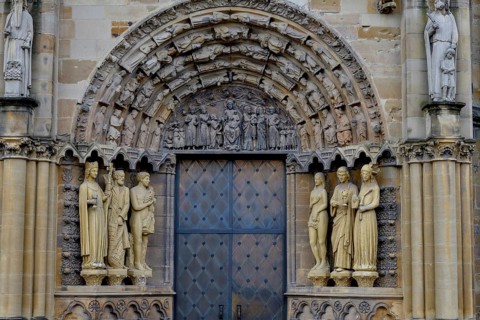 Portal of the Church of Our Dear Lady, French Gothic, detail, Trier, Rhineland-Palatinate, Germany,