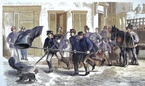 Dog Catcher in the Streets of Brussels, 1869, Belgium, Historic, digitally restored reproduction of