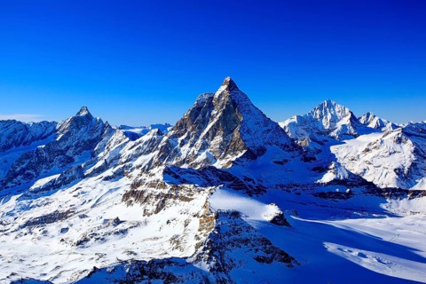 Mountain peak Dent d'Herens, 4171 m, Matterhorn, 4478 m, Dent Blanche, 4357 m, Valais, Switzerland,