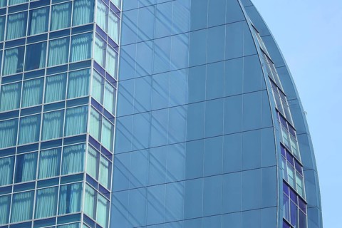 Detail of the house wall of the Hotel Radisson Blu, building, glass building, glass construction,