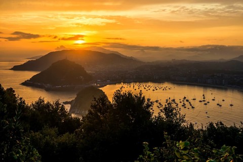 Panorama, Sunrise, View from Monte Igueldo, San Sebastian, Donostia, Basque Country, Northern