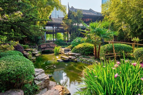 Chinese garden park in China, Wangjiang Pavilion (Wangjiang Tower) Wangjianglou Park. Chengdu,