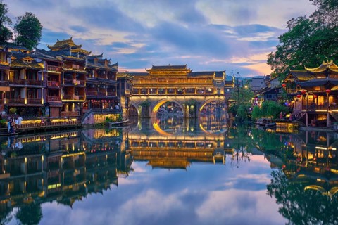 Chinese tourist attraction destination, Feng Huang Ancient Town (Phoenix Ancient Town) on Tuo Jiang