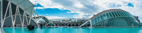 Architecture and buildings over City of Arts and Sciences in Valencia, Spain, Europe