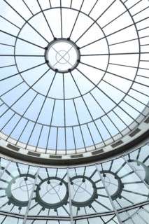 View of dome of Schirn Kunsthalle, roof, glass window, round, reflection, glass building,